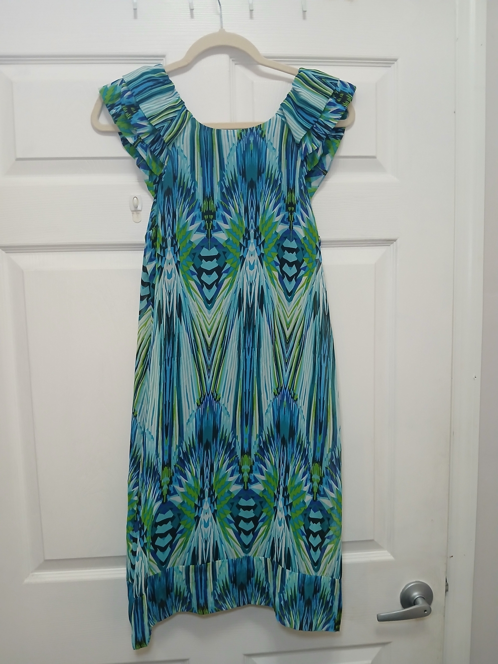 Rabbit Rabbit Rabbit Blue and Green Patterned Ruffle Sleeve Dress - Picture 4 of 4